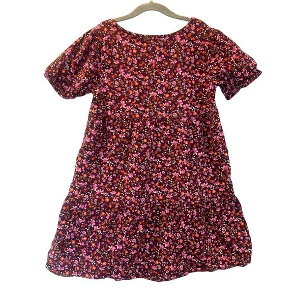Old Navy Burgundy Ditsy Floral Puff Sleeve Tiered Button Down Dress Boho Girls 8 - Picture 4 of 8
